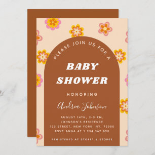 Retro Vintage Floral 1960s 1970s 60s Baby Shower Invitation