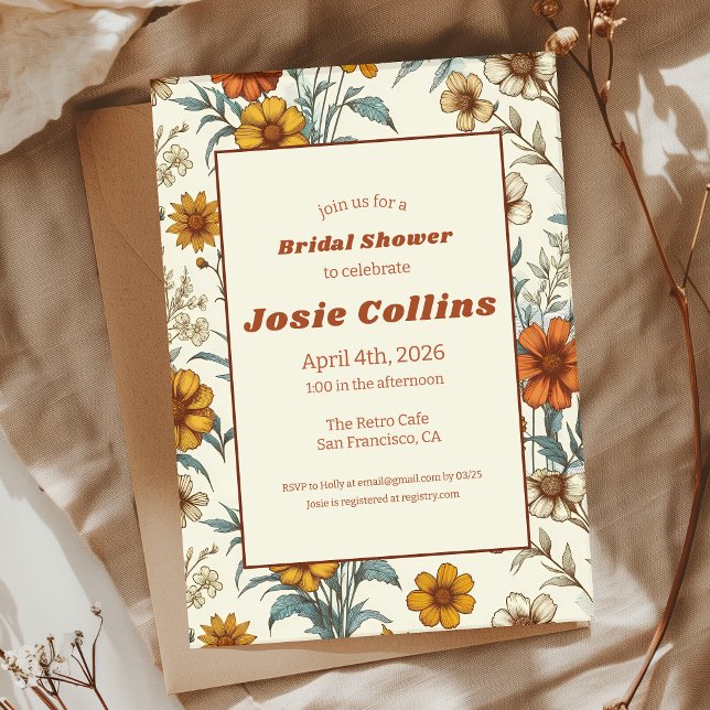 Retro Vintage Floral 70s Timeless Bridal Shower Invitation (Creator Uploaded)