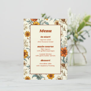Retro Vintage Floral 70s Timeless Wedding Menu