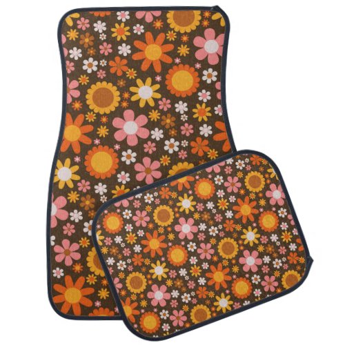 Retro Vintage Floral Botanical 60S 70S Abstract    Car Floor Mat