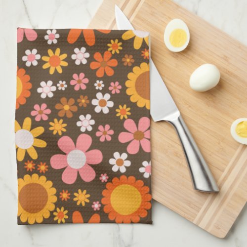 Retro Vintage Floral Botanical 60S 70S Abstract   Kitchen Towel