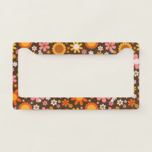 Retro Vintage Floral Botanical 60S 70S Abstract    License Plate Frame