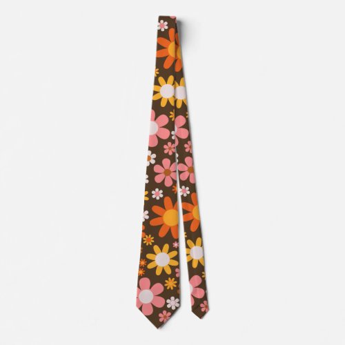 Retro Vintage Floral Botanical 60S 70S Abstract    Neck Tie