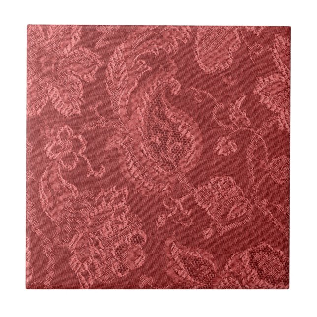 Retro Vintage Floral Cranberry Red Tile (Front)