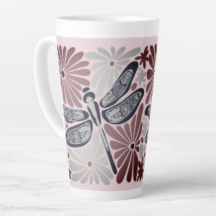 Retro Vintage Floral Dragonfly Latte Mug