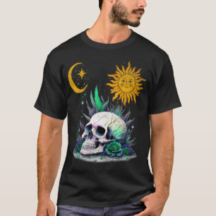 Retro vintage floral skeleton mystery moon flat T-Shirt