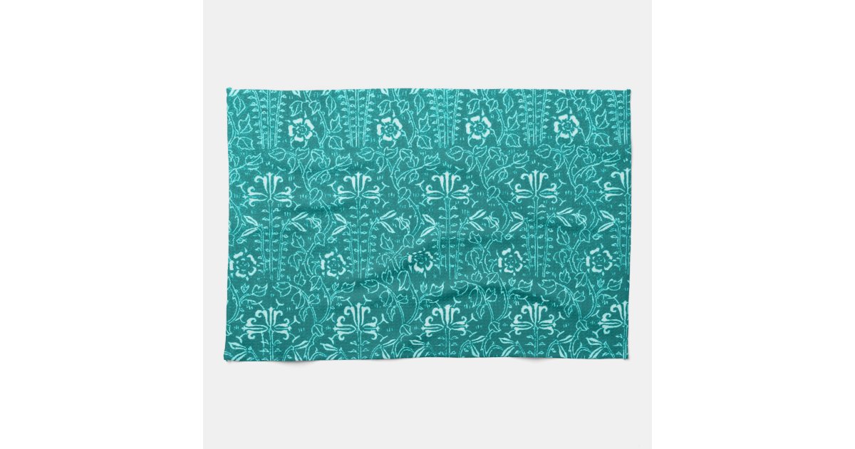 L Kitchen Dish Towels, Teal Vintage Floral Kitchen Dish Towels