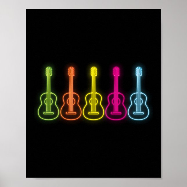 Retro Vintage Fluorescent Rainbow Ukulele Player Poster (Front)