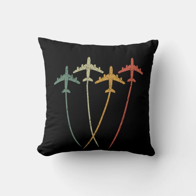 Retro Vintage Flying Airplanes Aircrafts Aviation  Throw Pillow (Front)