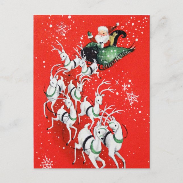 retro vintage flying Santa Holiday Postcard (Front)