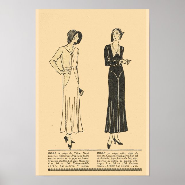 Retro vintage French  Fashion,Day dresses 1931 Poster (Front)