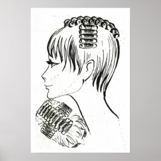 Retro vintage French  hair styles and management Poster