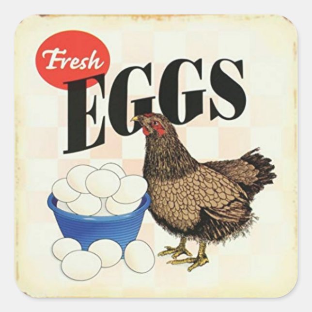Retro Vintage Fresh Eggs Chicken Square Sticker (Front)