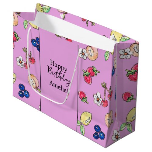 Retro Vintage Fruit Pattern First Birthday Party Large Gift Bag