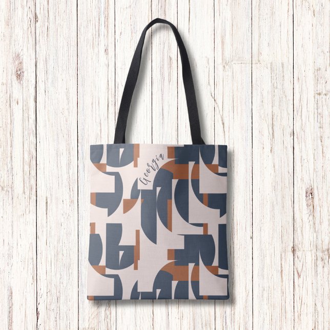 Retro Vintage Geometric Pattern Modern Monogram Tote Bag (Creator Uploaded)