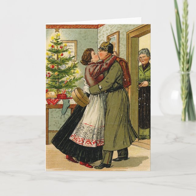 Retro Vintage German Soldier Christmas Holiday Card (Front)