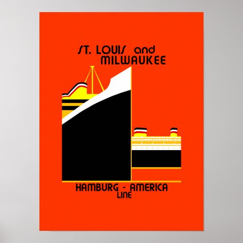Retro vintage Germany America shipping line ad Poster
