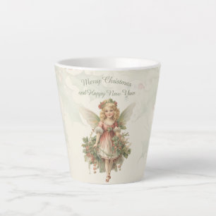Retro Vintage Girl Angel Christmas Holly Latte Mug