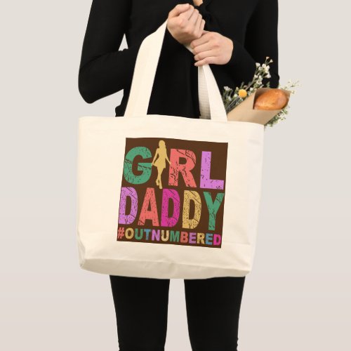 Retro Vintage Girl Daddy Outnumbered Funny Large Tote Bag