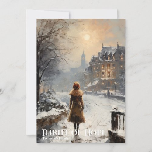 Retro vintage girl in winter city Thrill of Hope Holiday Card