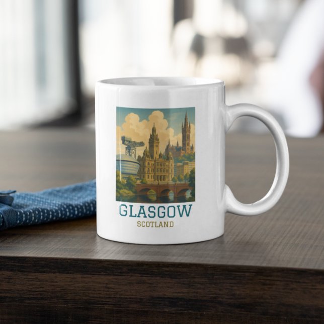 Retro Vintage Glasgow Scotland Cityscape Travel Coffee Mug (Retro Vintage Glasgow Scotland Cityscape Travel Coffee Mug)