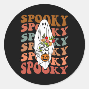 Retro Vintage Gnoovy Halloween Spooky Flower Ghost Classic Round Sticker