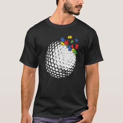 Retro Vintage Golf Heart Autism Awareness Sport T-Shirt