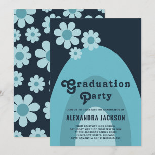 Retro Vintage Graduate Party Blue Invitation