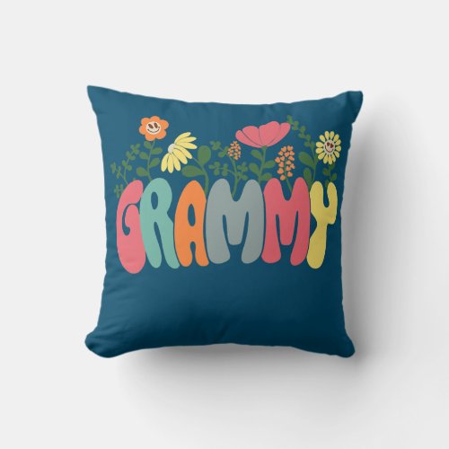 Retro Vintage Grammy Best Grammy Ever Floral Throw Pillow