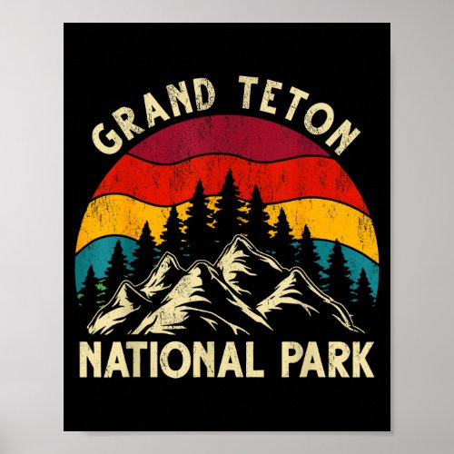 Retro vintage graphic grand teton national park  poster