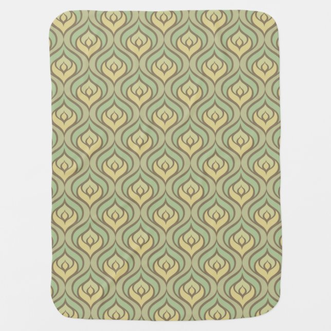 Retro vintage green and yellow pattern baby blanket (Front)
