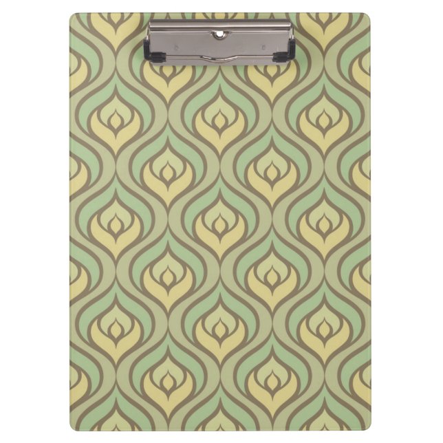 Retro vintage green and yellow pattern clipboard (Front)
