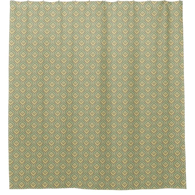 Retro vintage green and yellow pattern shower curtain (Front)