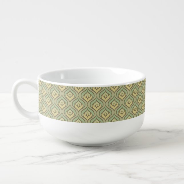 Retro vintage green and yellow pattern soup mug (Right)