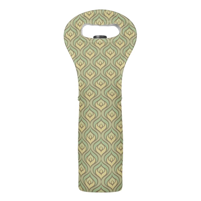 Retro vintage green and yellow pattern wine bag (Front)