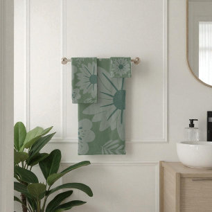 Retro Vintage Green Floral Bath Towel Set