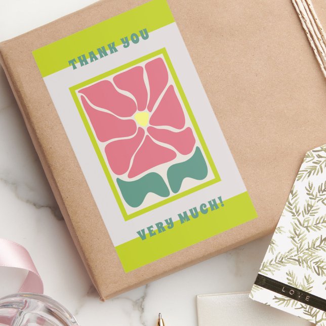 Retro Vintage green Flower Thank You Rectangular Sticker (Creator Uploaded)