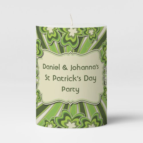 Retro Vintage Green Glover St Patricks Day Party Pillar Candle