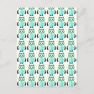 Retro Vintage Green Owls Pattern Postcard