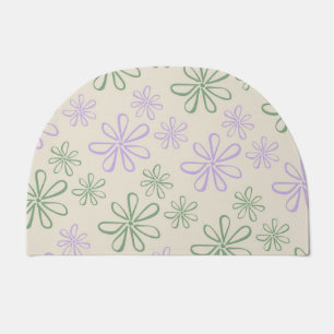 Retro Vintage Green Purple Small Flower Pattern Doormat