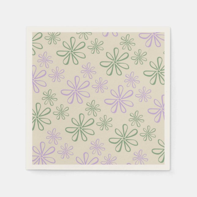 Retro Vintage Green Purple Small Flower Pattern Napkins (Front)