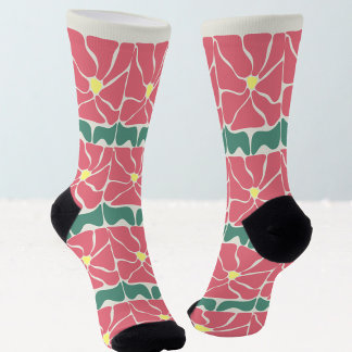 Retro Vintage Green Red Floral Socks
