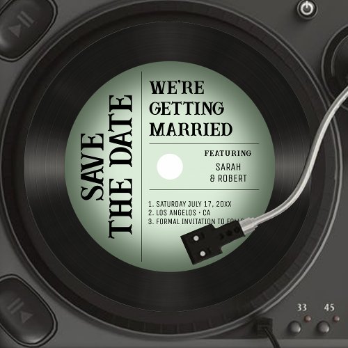 Retro Vintage Green Vignette Vinyl Record Wedding Save The Date
