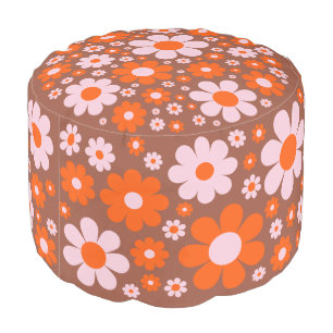Retro Vintage Groovy 70s Floral Pouf