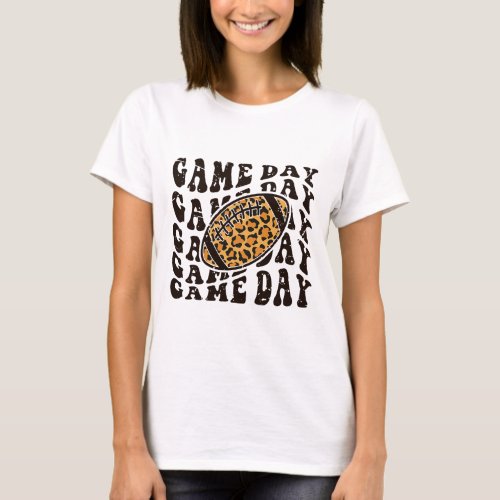 Retro Vintage Groovy Game Day Leopard Football Sea T_Shirt
