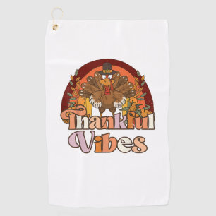 Retro Vintage Groovy Thankful Vibes Turkey Fall Th Golf Towel