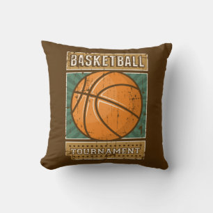 Retro Vintage Grunge Brown Blue Basketball Throw Pillow