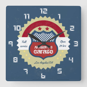 Retro Vintage Grunge Garage Square Wall Clock