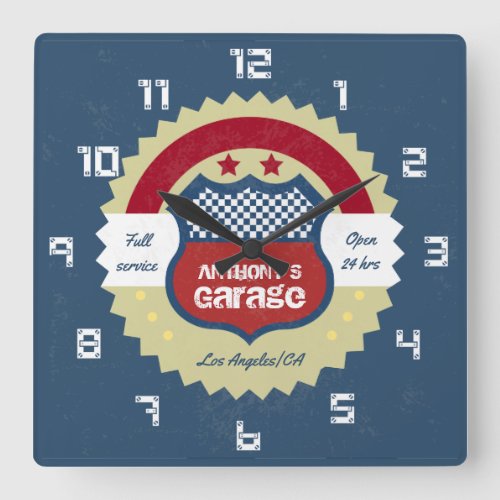 Retro Vintage Grunge Garage Square Wall Clock