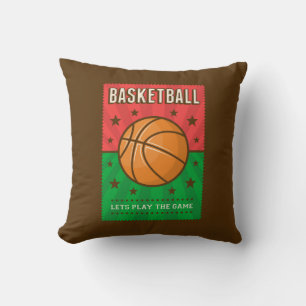 Retro Vintage Grunge Pink Green Basketball Throw Pillow